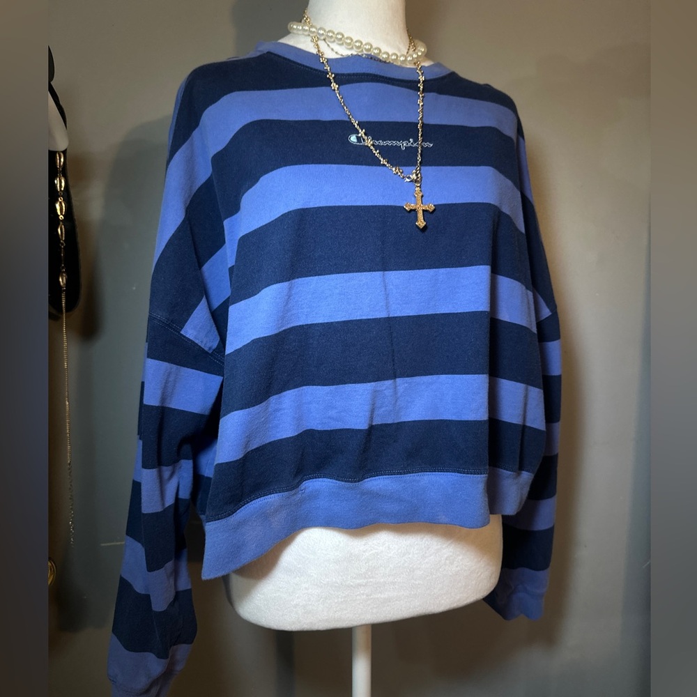 Champion Navy and Blue Striped Pullover